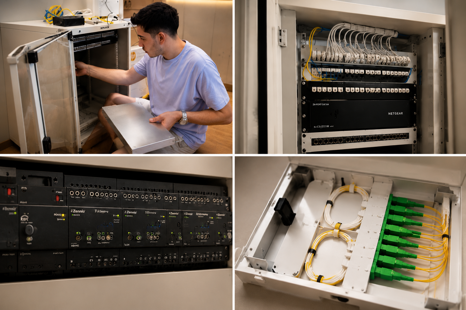 On site engineering — founder, network rack, KNX automation hardware, fibre distribution